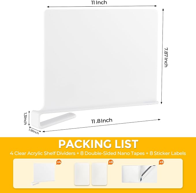 JOY DECOR 6 Pack Acrylic White Shelf Dividers - Image 2