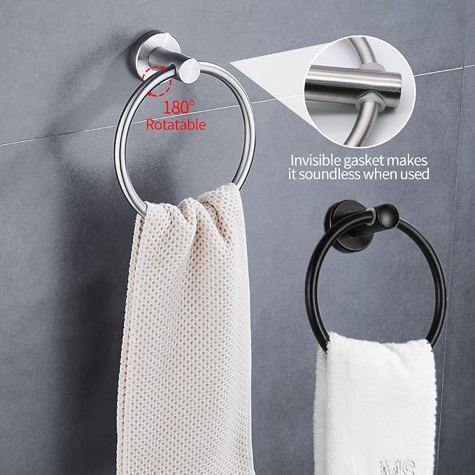 2pcs Matte Black Toilet Paper Holder and Towel Ring Set, Stainless Steel Hand - Image 2