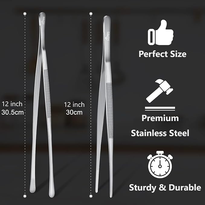 HOTEC Kitchen Tweezers Tongs Stainless Steel Professional Chef Tweezers - Image 2