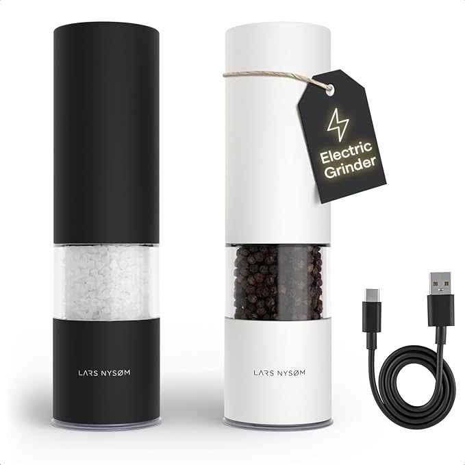 LARS NYSØM Electric Salt and Pepper Grinder Set I Automatic Salt and Pepper by LN