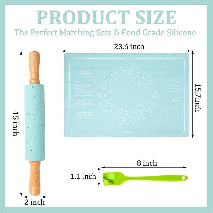 3Pcs Silicone Rolling Pin for Baking Sets, 15Inch Pastry Dough Roller - Image 2