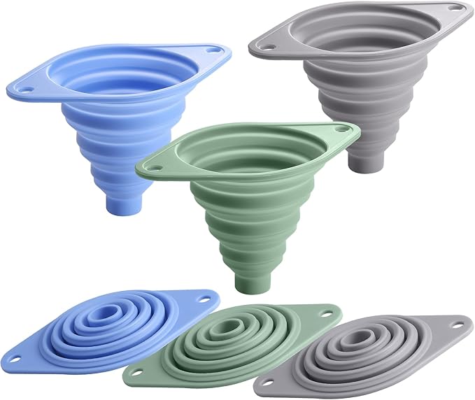 Kitchen Funnel Set 3 Pack, Collapsible Silicone Funnel by Ecurfu