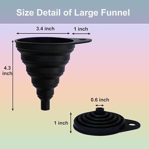 Kitchen Funnel Set 6 Pcs, 2 Collapsible Silicone Funnels - Image 3