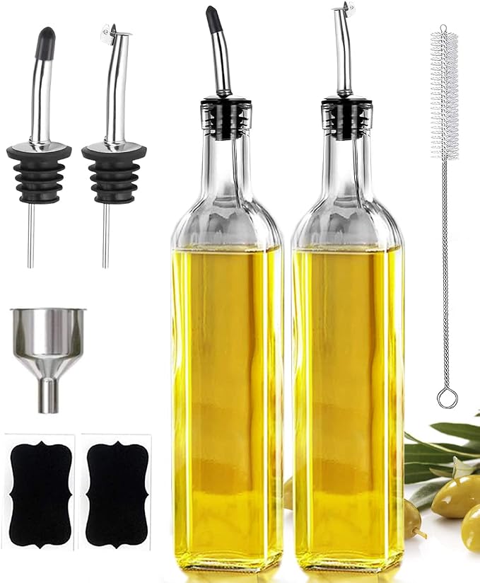 Leaflai Olive Oil Dispenser Bottle, 4 Labels, 1 Brush and 1 Funnel Oil Bottles by Leaflai