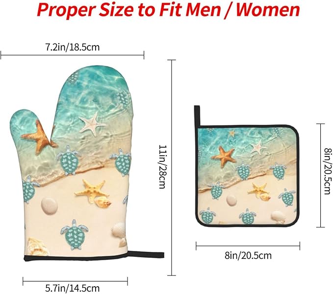 Sea Turtles Beach Oven Mitts and Pot Holders Sets of 3 Nautical Kitchen Decor - Image 4
