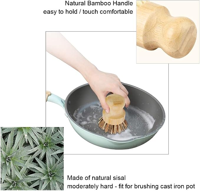 2 Pack Bamboo Dish Scrub Brush, Picowe Natural Scrub Cleaning Brush Vegetable - Image 4