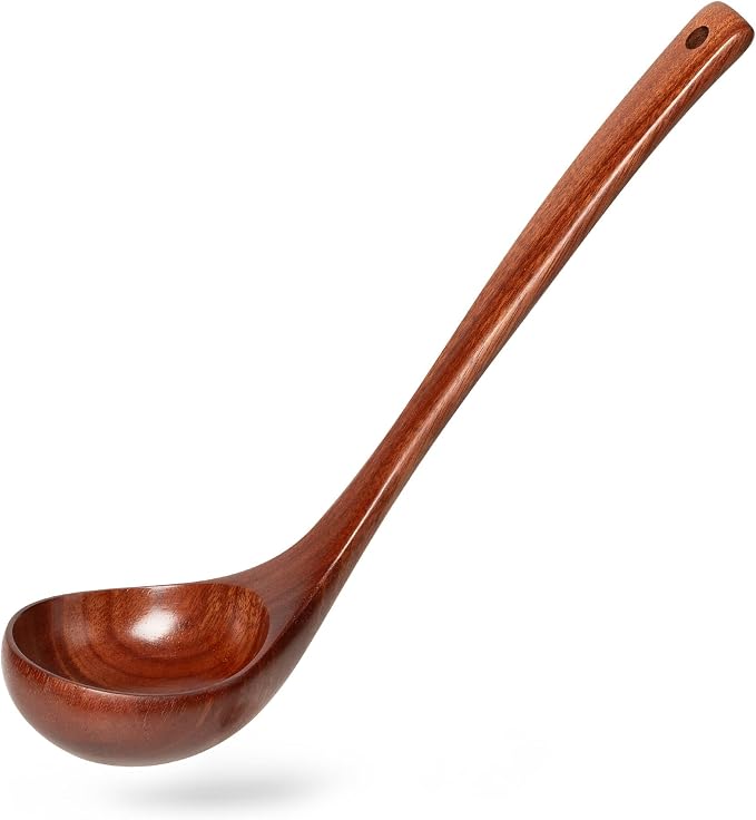 Wooden Soup Ladle, 10.8" Handle, 1.6 fl oz Medium Scoop Utensil by HEFILD