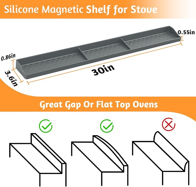 Magnetic Stove Shelf for Back of Stove, 30 Inch Silicone Stove Top Spice Rack - Image 2