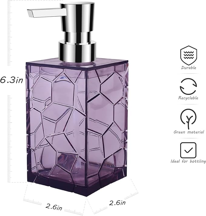 2 Pack Clear Lavender Purple Rust Proof Soap Dispenser, Acrylic Plastic Hand - Image 5