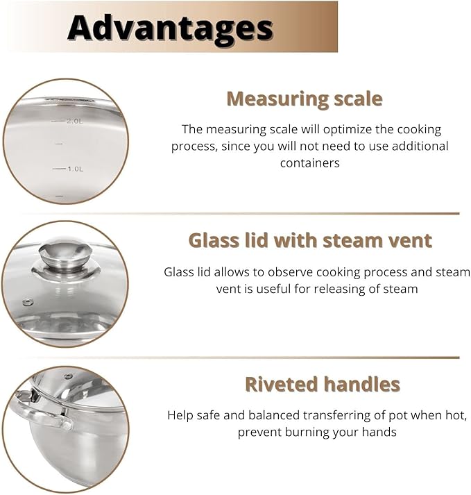 Daniks Classic 3 Quart Stainless Steel Stock Pot - Image 4