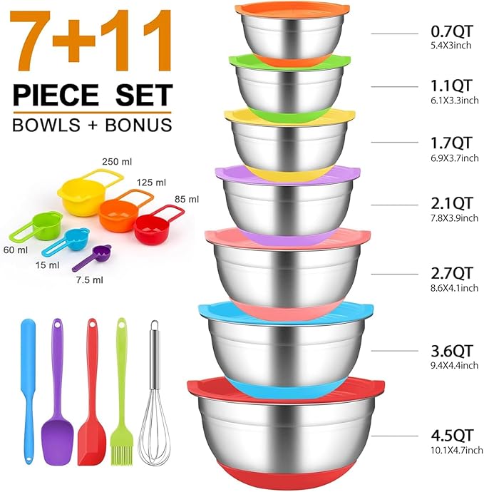CHAREADA Mixing Bowls with Airtight Lids, Size 4.5, 0.7 qt, Fit - Image 4