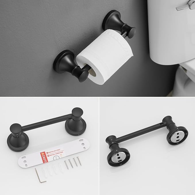 RUMOSE Toilet Paper Holder and Hand Towel Ring Matte Black Wall Mount Bathroom - Image 8