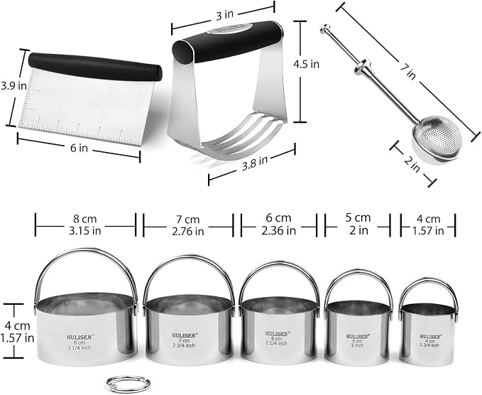 HULISEN Stainless Steel Biscuit Cutter Set, Flour Duster, Pastry Scraper and - Image 9