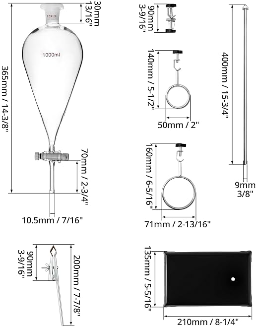 QWORK 1000ml Heavy Wall Conical Separating Funnel - Image 6