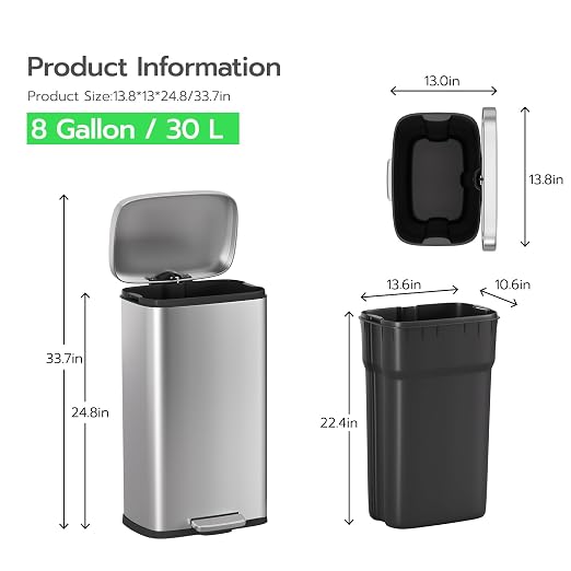PayLessHere 8 Gallon Stainless Steel Trash Can - Image 7