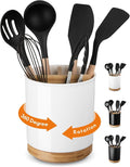 LoeJan 3 Compartment Utensil Holder, Extra Large Utensil Crock, Stable Ceramic by LoeJan