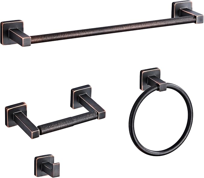 Bathroom Hardware Set 4 Pieces, Oil Rubbed Bronze Towel Bar Set Stainless Steel by bluebyrne