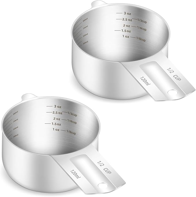 2PCS 1/2Cup Single Measuring Cup, Etched Inner Scale Stainless Steel Measure by BERYLER
