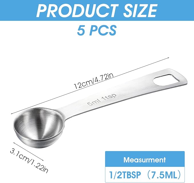 5 PCS Measuring Spoons Tablespoon Measuring Spoon 1/3 Tbsp Stainless Steel - Image 2