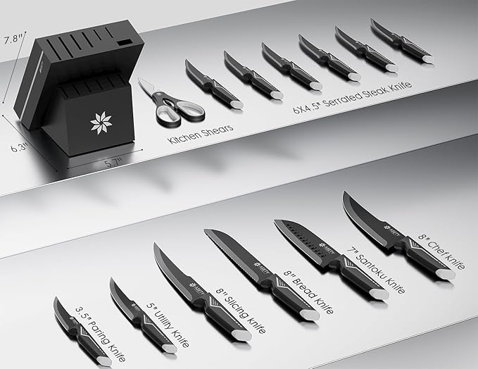 Knife Set - 15 PCS Kitchen Knife Set - Stainless Steel Knife Block Set - - Image 2