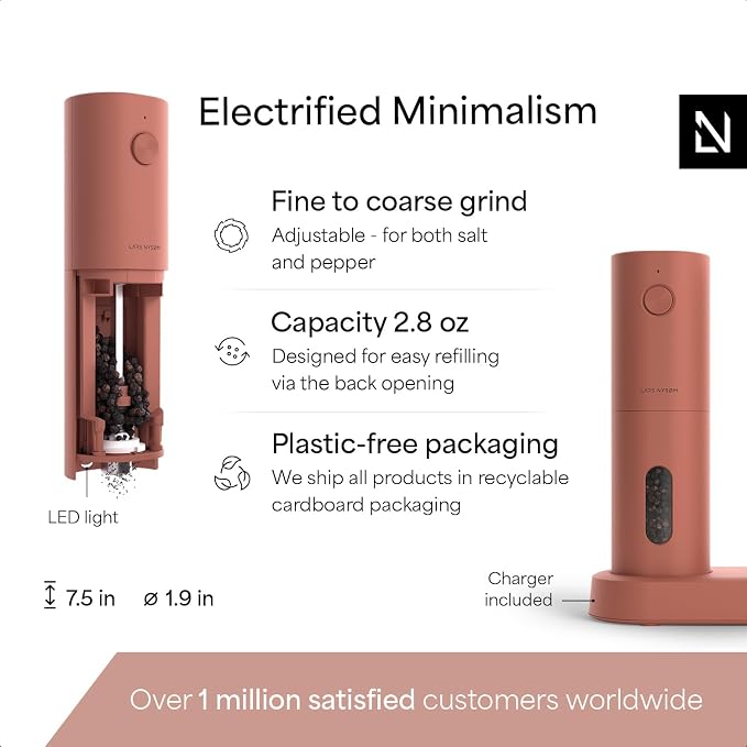 LARS NYSØM Electric Salt and Pepper Grinder Set, USB Rechargeable, Automatic - Image 4