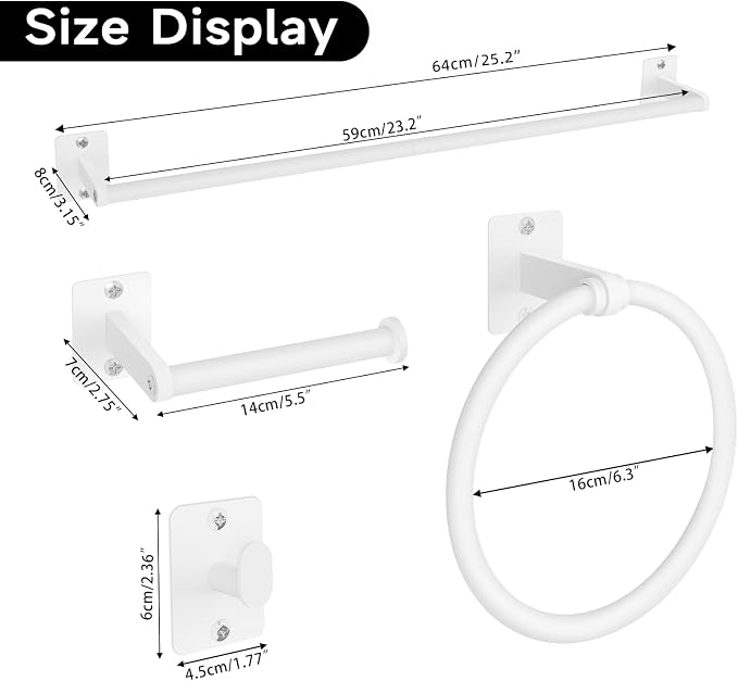 KLJKPA Bathroom Accessories Set, 4 Pieces White Bathroom Hardware Set, 24 inch - Image 7