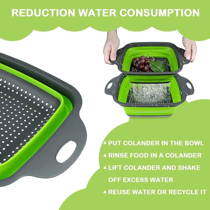 AUAUY 2 PCS Collapsible Colander Set, Square Silicone Folding Colander - Image 2