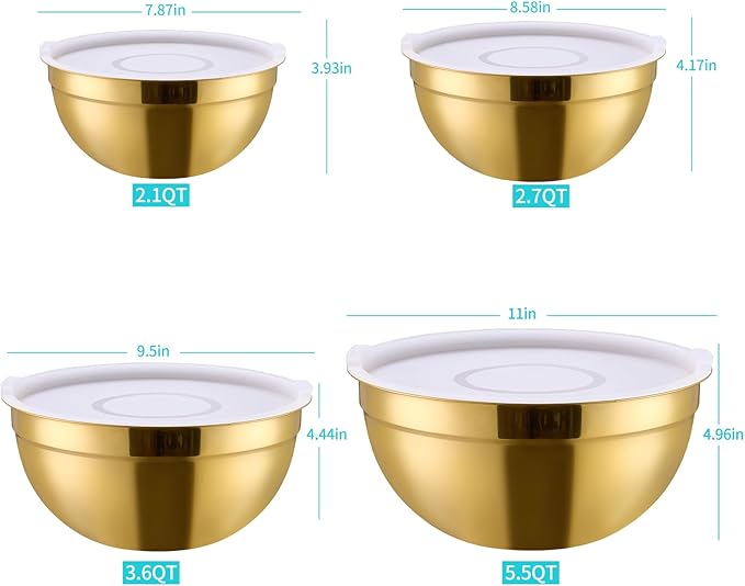 4 Piece Gold Mixing Bowls With Lids - Image 2