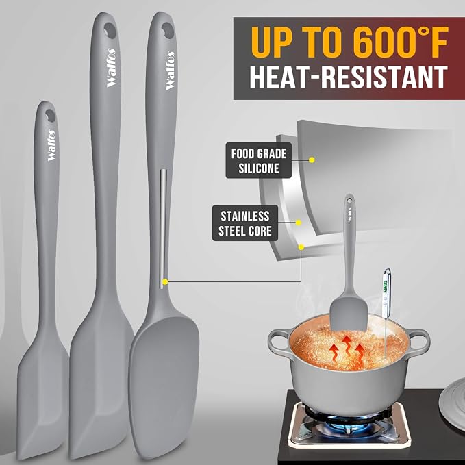 Walfos Silicone Spatula -5 Pieces Heat Resistant Kitchen Spoon Spatulas（600°F) - Image 3