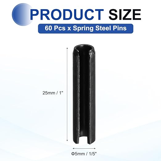 MECCANIXITY 60Pcs Slotted Split Roll Pins 1/5 Inch Dia. 1 Inch Length 65Mn - Image 2