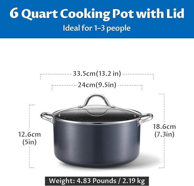 BEZIA 6 Quart Cooking Pot, Non Stick Induction Stock Pots - Image 2