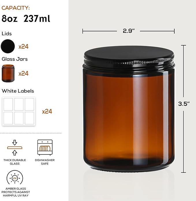 24 Pack, 8 OZ Thick Amber Candle Jars - Image 2