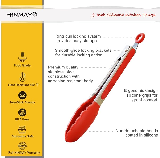 HINMAY 9" Silicone Kitchen Tongs - Image 2