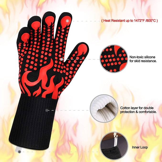 Comsmart BBQ Gloves, 1472 Degree F Heat Resistant Grilling Gloves Silicone - Image 4