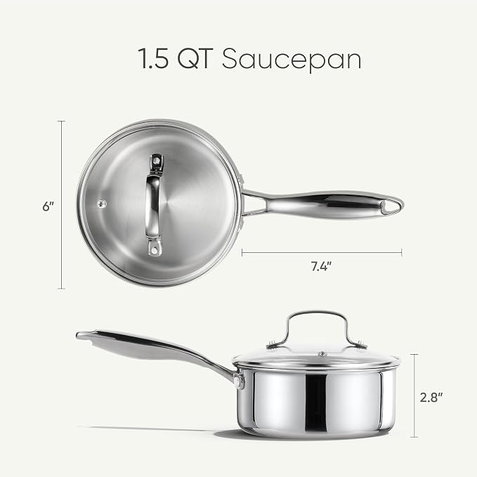 CAROTE 1.5Qt Stainless Steel Saucepan, Non-Toxic 3-Ply Stainless Steel Cookware - Image 2