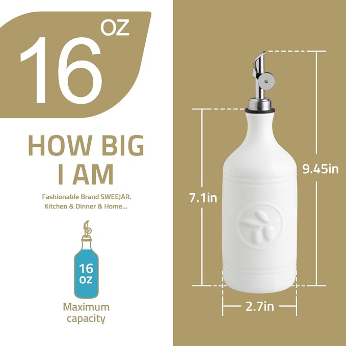 Sweejar 16 Oz Ceramic Olive Oil Dispenser Bottle, Oil Dispenser - Image 4