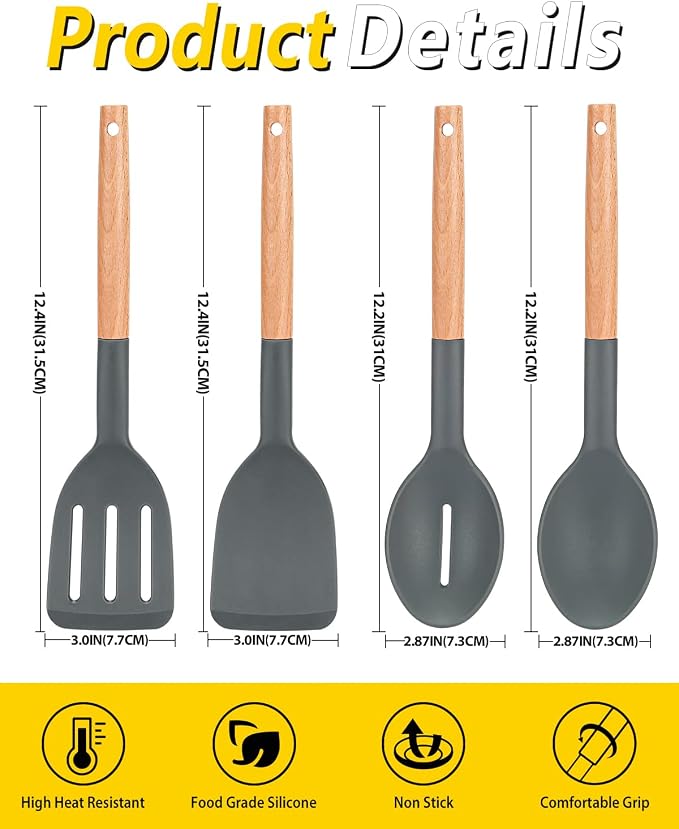 Pack of 4 Silicone Cooking Utensils Set, Non Stick Solid Spatulas and Heat - Image 3