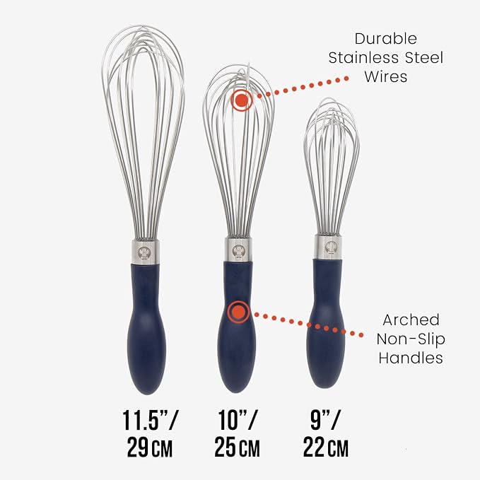 Chef Pomodoro 3-Piece Kitchen Whisk Set, Stainless Steel Whisks - Image 2