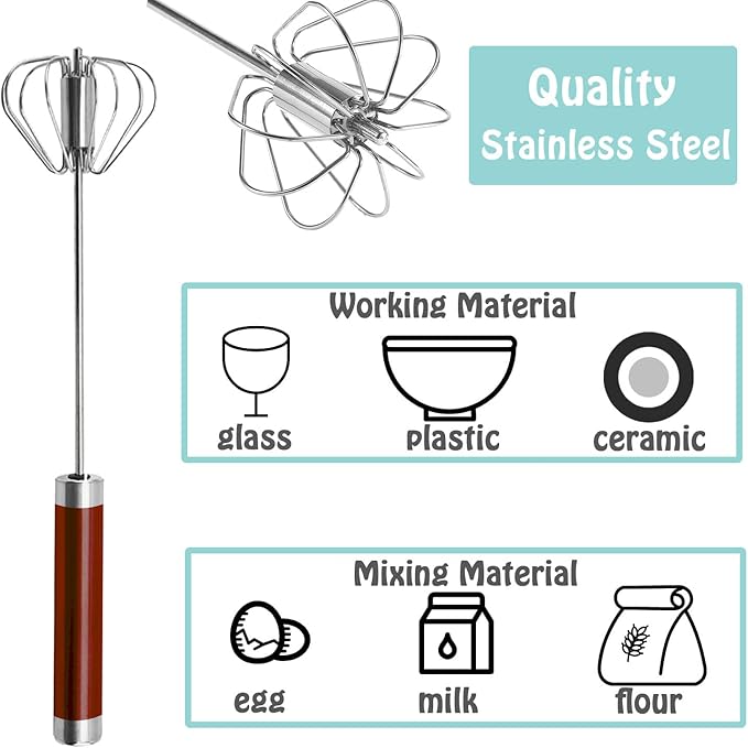 Semi-automatic Whisk, Stainless Steel Egg Beater, Hand Push Rotary Whisks Mixer - Image 3