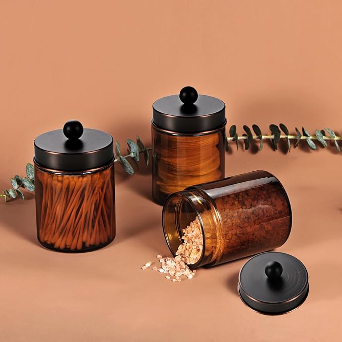 Amber Glass Qtip Holder, Apothecary Jars - Image 4