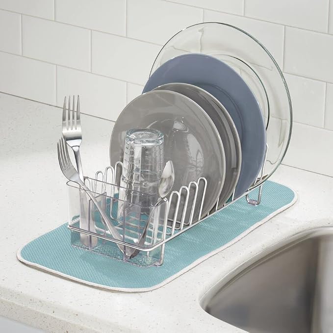 mDesign Kitchen Sink Dish Drainer – Small Metal and Plastic Dish Rack - Image 2