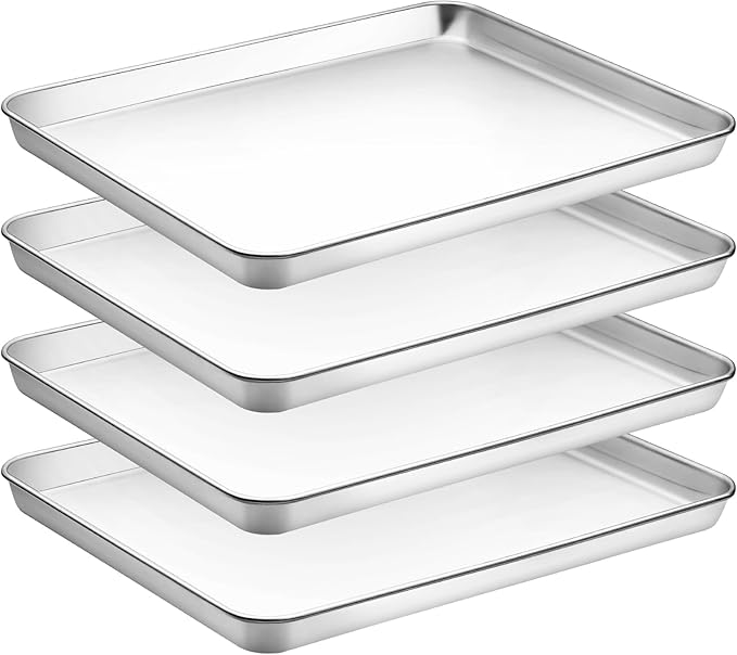 CEKEE Baking Sheet Set of 4, Stainless Steel Cookie Sheet & Baking Pan Tray by CEKEEBakingEasilyHappily