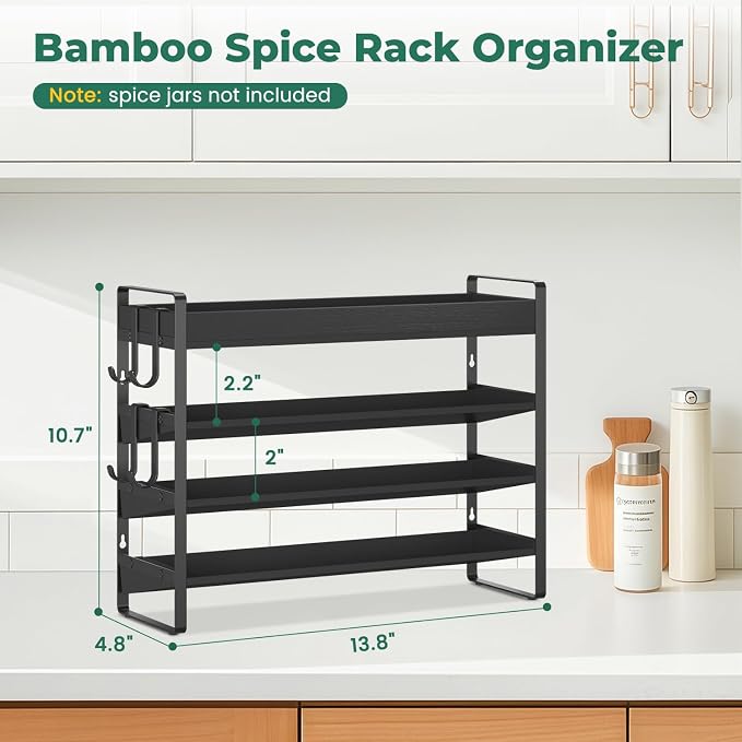EsLuker.ly Spice Seasoning Rack Organizer Kitchen Countertop, 4 Tier Bamboo - Image 3