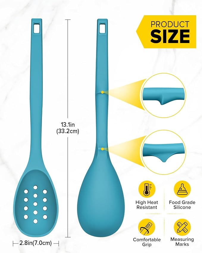 Pack of 2 Silicone Cooking Spoons, Non Stick Solid Kitchen Spoon - Image 2