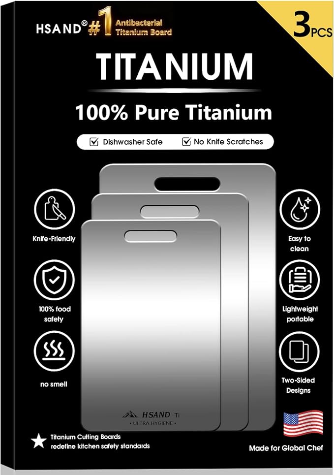 3-Pack Titanium Cutting Board Set, Non-Slip & Double-Sided Design, 100% Pure by Unknown