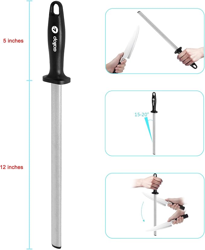 Diamond Honing Steel -12 In Knife Sharpener Rod, - Image 3
