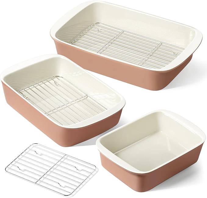 LE TAUCI Deep Casserole Dishes for Oven, 13.7”x9.6” Ceramic Baking Dish Set by LETAUCI