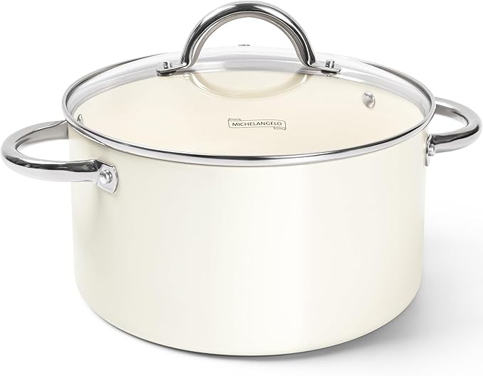 MICHELANGELO Stock Pot with Lid, 6 Quart Soup Pot with Lid by Michelangelo