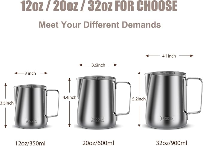Milk Frothing Pitcher, 12oz 20oz 32oz Espresso Steaming Pitchers Stainless - Image 4