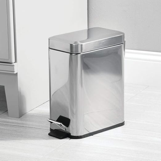 mDesign Small Modern 1.3 Gallon Rectangle Metal Lidded Step Trash Can, Compact - Image 2